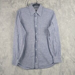 Gutteridge Shirt Mens 15.5 39 Blue Linen Blend Long Sleeve Button Up Dress Flaw